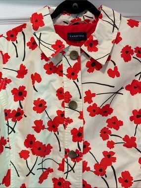 📌Lands' End XL Red Poppy Button-Up Rain Coat